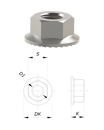 Porca sextavada flangeada serrilhada DIN 6923