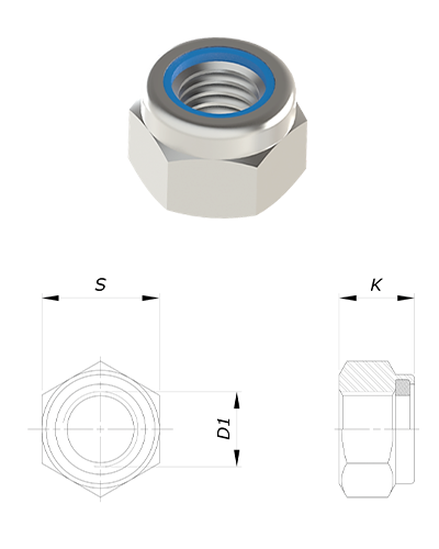 Porca travante com nylon parlock DIN 985